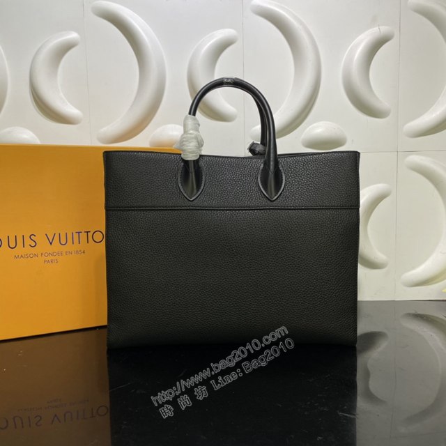 LV專櫃新款男包 路易威登Cabas Business公事包 M55732 LV黑色Taurillon皮革手提公事包  ydh4331